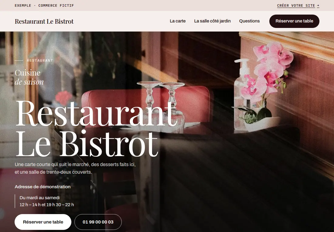 Aperçu du site de démonstration Restaurant Le Bistrot